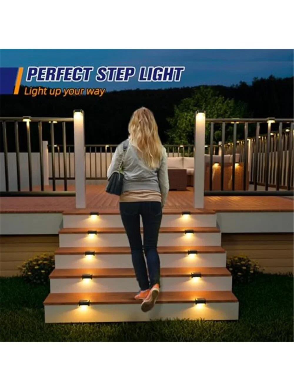 Solar Deck Step Lights Outdoor Black LED Fence Lights Dusk To Dawn Waterproof